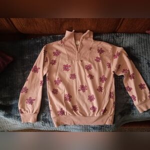 Pink Floral Quarter-Zip Sweatshirt